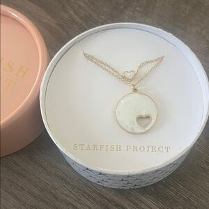 Gold and White Heart Necklace
